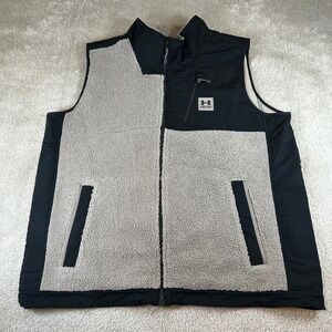Under Armour Mens Sherpa Fleece Vest Black Gray Full Zip Loose Fit XXL Mock Neck